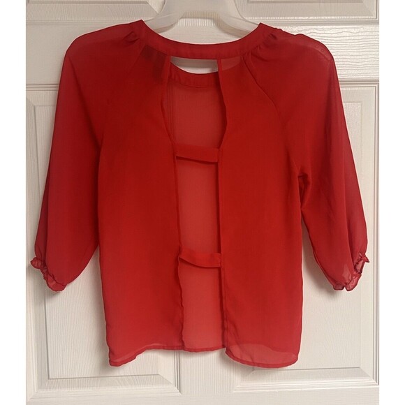 Petticoat Alley Womens XS Sheer Top Cut-Out Back Red 3/4 Sleeve Sexy Blouse - Picture 2 of 4
